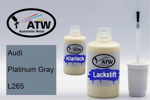 Audi, Platinum Gray, L265: 20ml Lackstift + 20ml Klarlack - Set, von ATW Autoteile West.